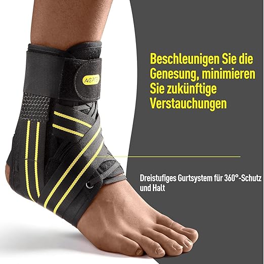 AGPTEK Ankle Brace for Women Men, Adjustable Lace-Up Ankle Support with Removable Splints for Sprained Ankle, Injury Recovery, Ankle Stabilizer Wrap for Basketball Volleyball Sports, Yellow, M