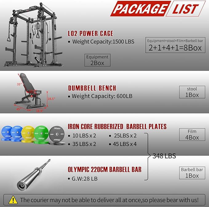 Power Cage Multi-Function Power Rack with Cable Crossover System,1500 LBS Capacity Squat Rack with Weight Bench,for Home Gym