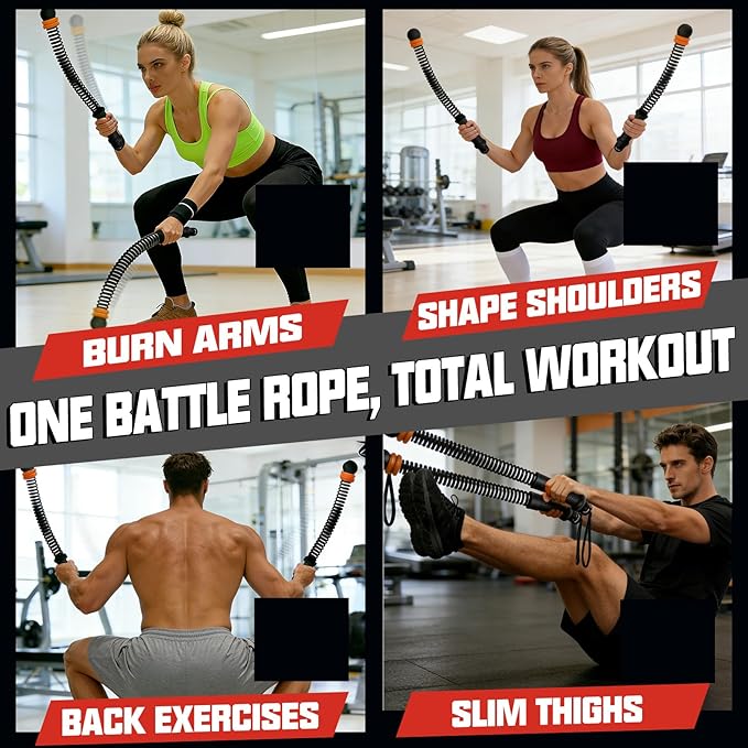 Pinailon Ropeless Battle Ropes, Workout Exercise Rope for Strength Building, Heavy Duty Portable Cordless Battle Ropes for Home Gym, HIIT and Low-Impact Aerobic Training for Men & Women, Black