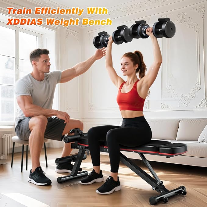 XDDIAS Adjustable Dumbbell Set of 2, 25/55/80LB Dumbbell Set-Fast Adjust Weights Set, 5/10/16 in 1 Free Weights Dumbbells Set with Anti-Slip Metal Handle, Compact Size for Men/Women Home Gym Equipment