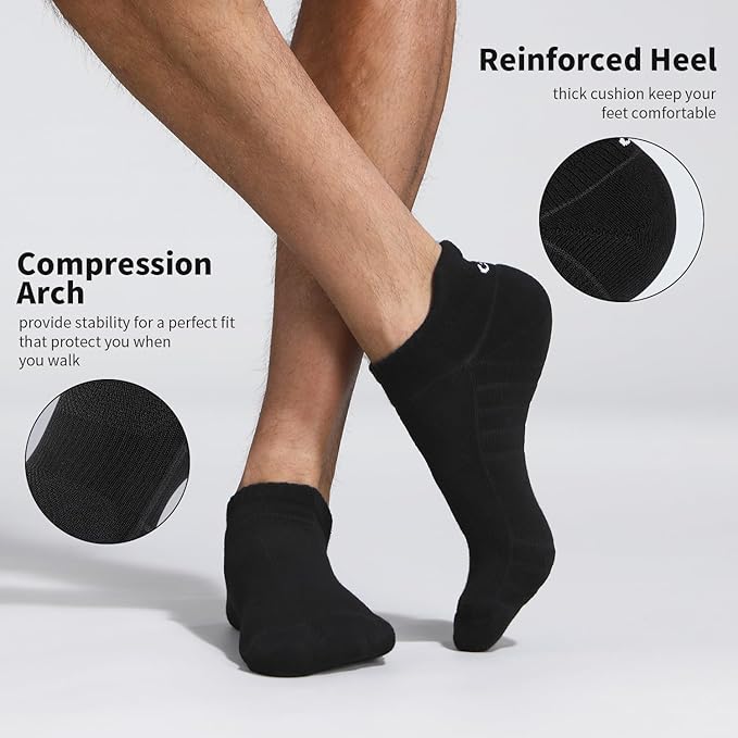 Lapulas Athletic Running Ankle Socks, Low Cut Cushioned Anti-Blister Tab Sports Socks Men Women 6Pairs