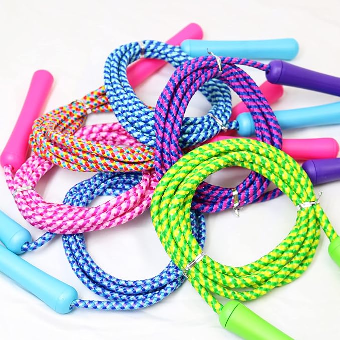 GiftExpress Adjustable Size Colorful Jump Rope for Kids and Teens - Outdoor Indoor Fun Games Skipping Rope Exercise Fitness Activity and Party Favor - Assorted Colors Pack of (6)