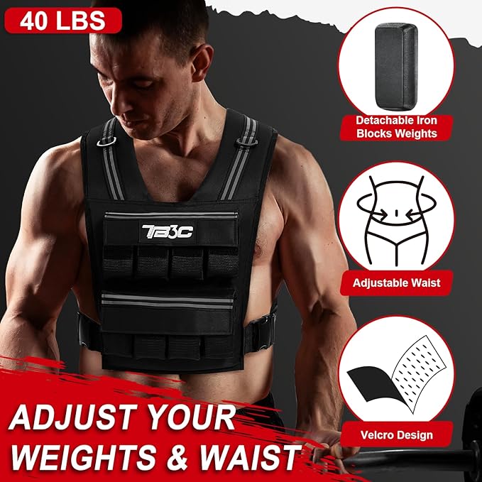Adjustable Weighted Vest Men and Women 19lbs/ 30lbs/ 40lbs Weights with Reflective Stripe, Weight Vest Woman Workout Vest for Strength Training,Running & Walking