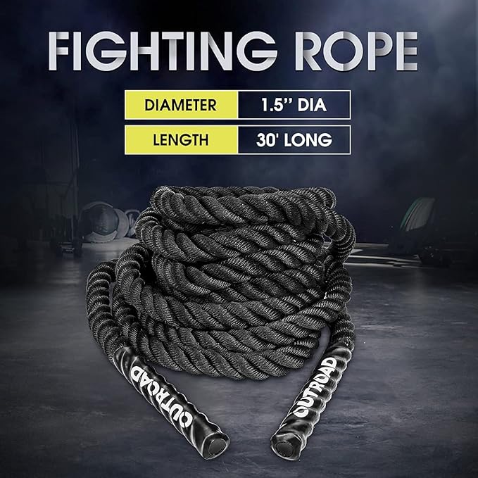 Max4out Battle Ropes 1.5 inch 30 ft - Polyester Workout Rope Heavy for Home Body Workouts Building Muscle, Black