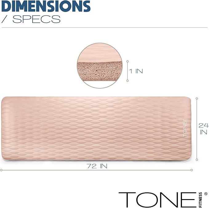 Tone Fitness 1-Inch Thick Yoga Mat | High-Density, Non-slip Exercise Mat with Carrying Strap for Yoga, Pilates, & Home Gym Workouts | Multiple Options