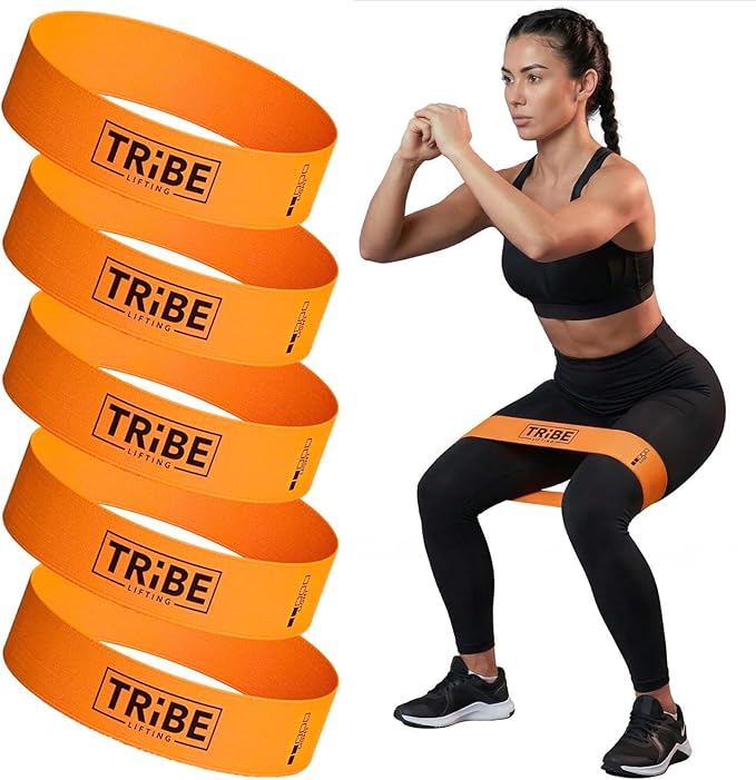 Tribe Lifting Fabric Resistance Bands for Working Out - 5 Exercise Bands Set for Legs and Glutes - Booty Bands for Women and Men - Thick Cloth Workout Bands for Physical Therapy, Hip Training