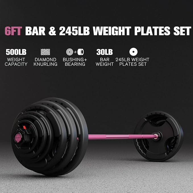 RitFit Barbell Weight Set - 4/6FT Olympic Barbell with Weight Plates (55-115LB Total) - Weightlifting Equipment for Squats, Curls, Deadlifts, Presses, Hip Thrusts