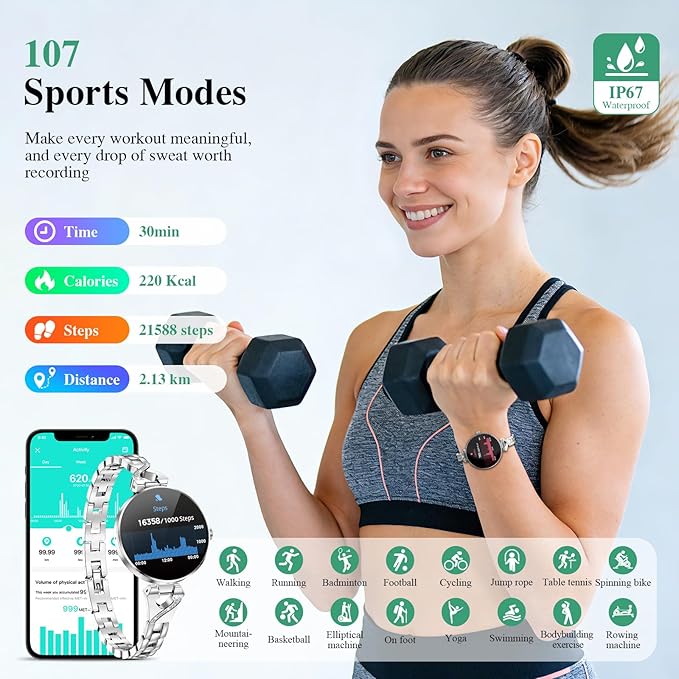 Smart Watches for Women, Answer/Make Call, 1.04'' AMOLED, 24H Sleep Tracker, Fitness Tracker with Heart Rate/Blood Pressure/SpO2/Stress Monitor, 100+ Sport Modes Waterproof Smartwatch for IOS/Android