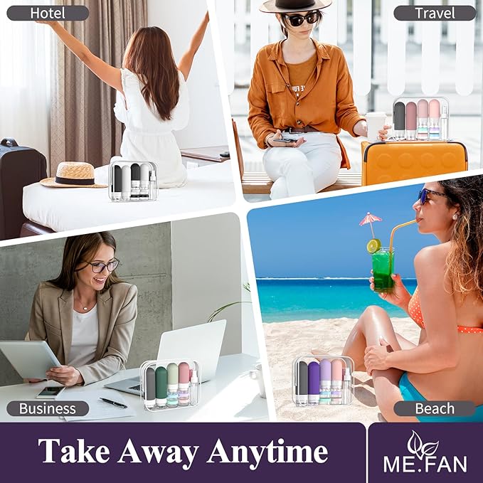 ME.FAN 18 Pack Travel Bottles for Toiletries, TSA Approved Silicone Portable Size Bottle, Refillable Cosmetic Container Kits for Conditioner, Shampoo, Lotion,Face Cream - Desert Sage