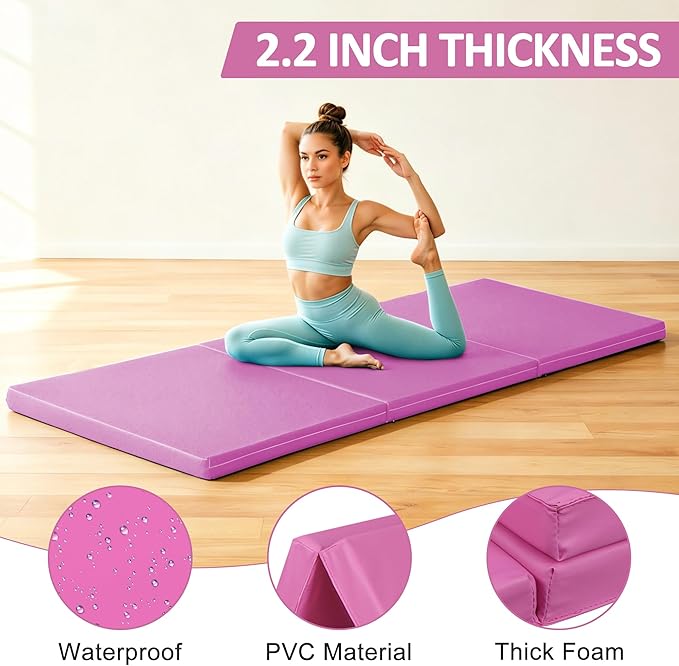 ZENY 2’’ Thick Tri-fold Folding Gym Exercise Mat Extra Thick Gymnastics Mat Tumbling Mat with Carrying Handles for Home Workout, Core Workouts, Stretching, MMA, Yoga