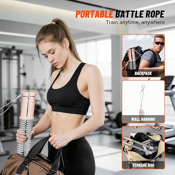 Cordless Ropeless Battle Ropes for Home Gym – Portable Weighted Workout Rope for HIIT, Cardio & Strength Training, Low-Impact Full Body Exercise Equipment for Men & Women