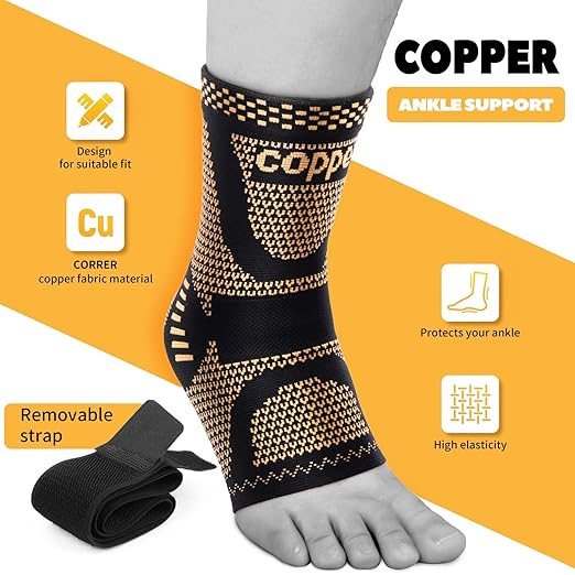 JIUFENTIAN Copper Ankle Brace Adjustable Compression Sleeve (Pair)-Ankle Support Heel Brace for Achilles Tendonitis, Plantar Fasciitis-Eases Swelling and Sprained Ankle(X-Large)