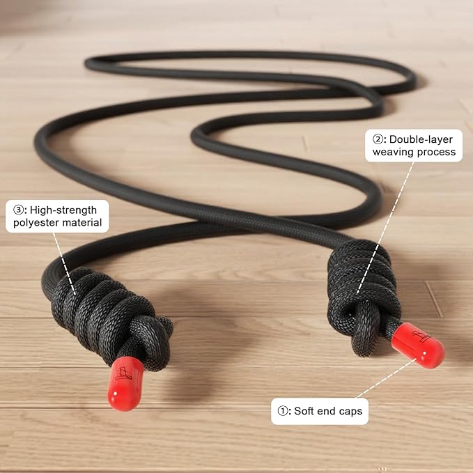 Flow Rope Exercise Jump Rope For Fitness, Working Out, Flow with 9 Ft Adjustable Double Woven Workout Rope For Men, Women, Beginners' Training – Indoor & Outdoor Cardio