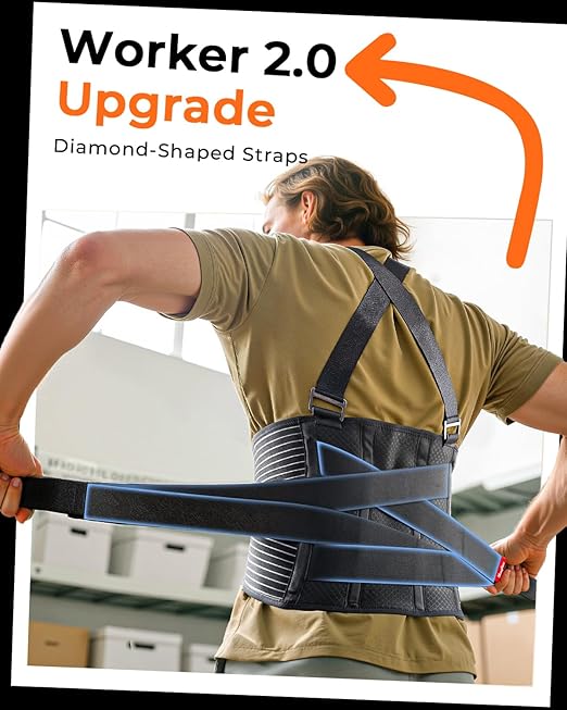 Ultra Breathable Work Back Brace for Men & Women [Upgraded Medical-Grade Support] Lower Back Support Belt with Removable Suspenders - Pain Relief for Lifting, Warehouse, Construction, Moving