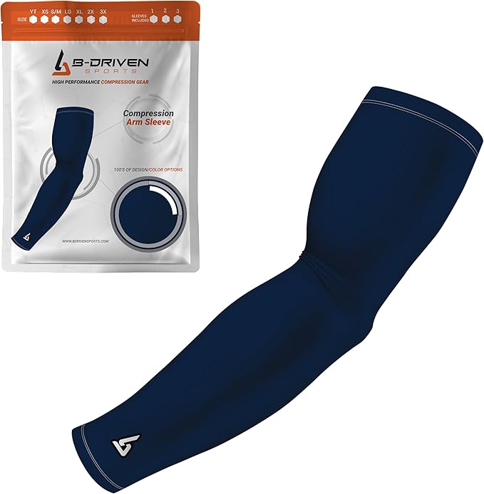 B-Driven Sports Pro-Fit Compression Arm Sleeve for Men, Women & Youth, Volleyball Baseball Basketball Weightlifting - Single