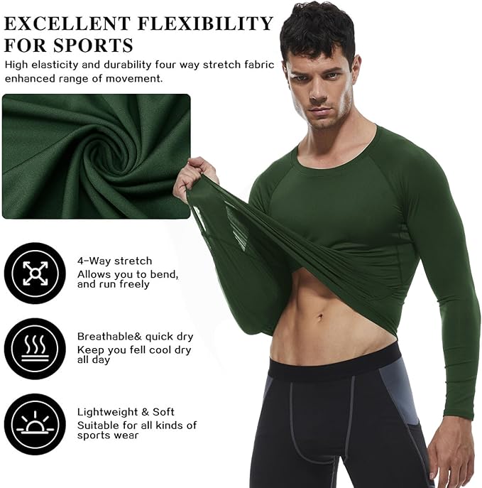 SPVISE 1 or 3 Pack Men's Compression Shirts Long Sleeve Workout Gym T-Shirt Running Top Cool Dry Sports Baselayer Undershirts