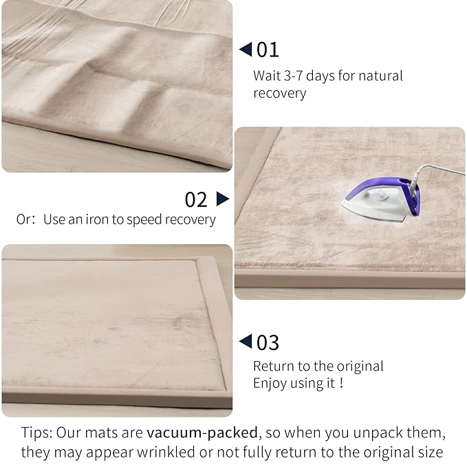 ACOMOPACK Baby Play Mat for Floor 1.3" Thick Memory Foam Play Mat 79"×118" Tummy Time Crawling with Non-slip Bottom for Living Room,Nursery,Soft Velvet Playpen Mats for Kids,Infants（Beige）