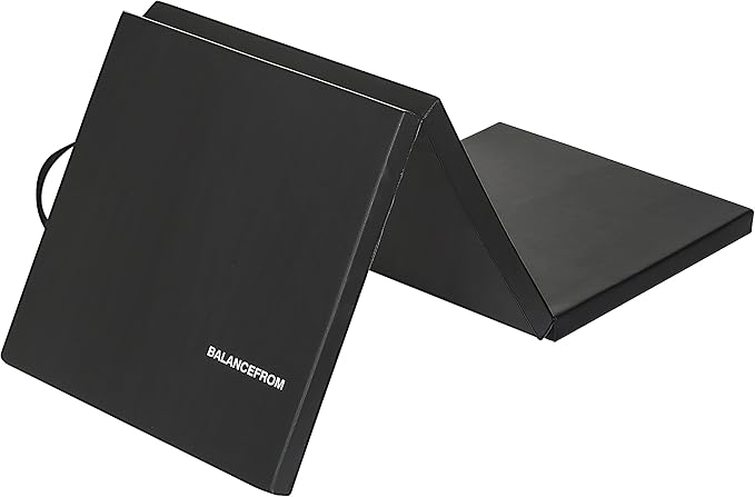 BalanceFrom 6x2 Feet 3-Panel Folding Gymnastics Mat – 2-Inch Thick Pad with Vinyl Surface and Carrying Handles for Tumbling, Yoga, Pilates, Home Workouts, and Martial Arts