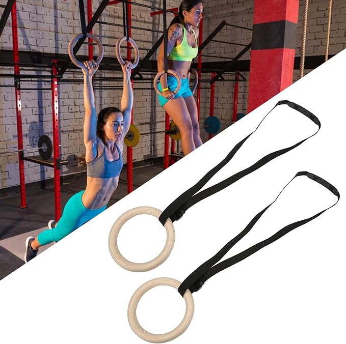 Pull Up Exercise Rings Pull Up Training Rings Wood 1 Pair Wooden Gymnastic Rings With Adjustable Buckle Straps 330Lbs Capacity Pull Up Exercise Rings For Home Gym Workout