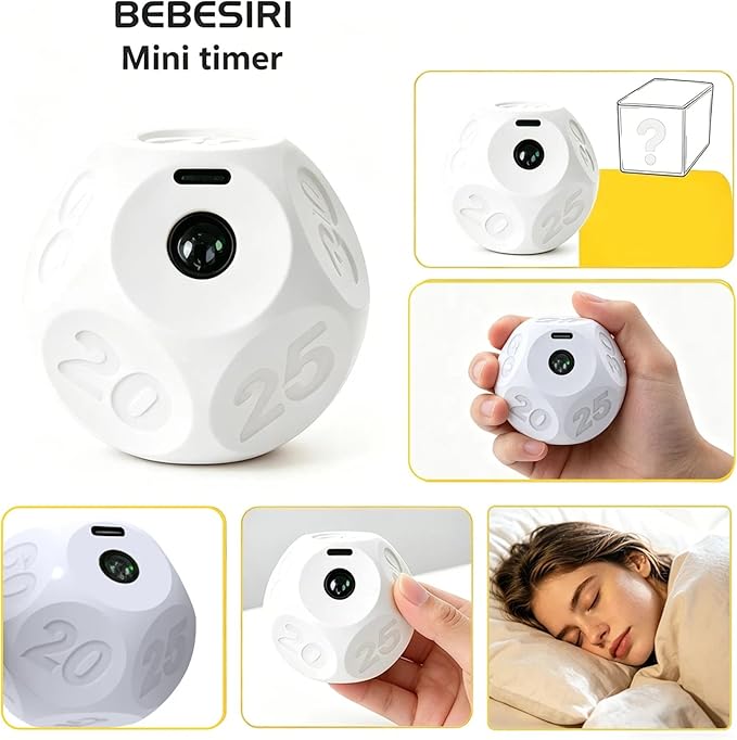 Cube Kitchen Timer - Rechargeable Countdown Timer with 1-3-5-10-15-20-30-45-60-90 Minute Presets for Cooking, Baking, Classroom, Exercise (White)