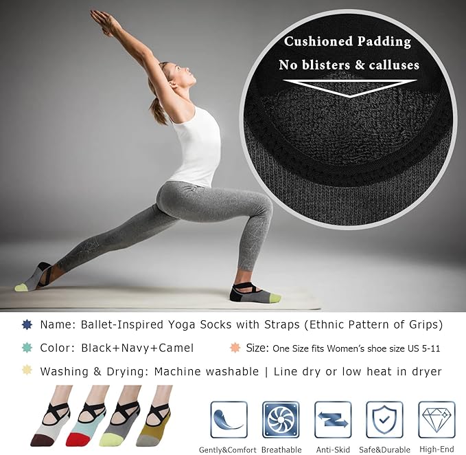 Ozaiic Pilates Socks for Women Non Slip Grip, Yoga Socks with Grippers for Barre, Hospital, Ballet, Dance, Barefoot Workout