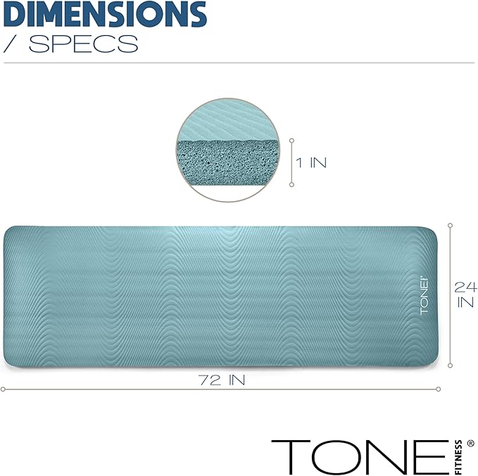 Tone Fitness 1-Inch Thick Yoga Mat | High-Density, Non-slip Exercise Mat with Carrying Strap for Yoga, Pilates, & Home Gym Workouts | Multiple Options