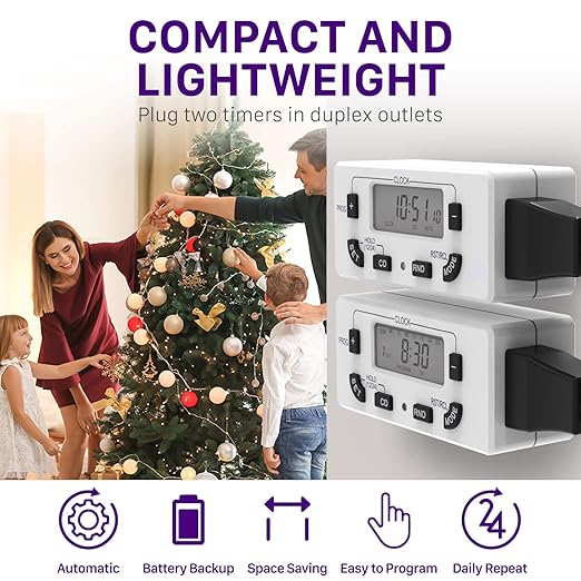 Fosmon 7 Day Digital Timers for Electrical Outlets, Indoor Plug-in Light Timers Switch Programmable, Electric Wall Plug for Grow/Reptile Light, Lamp, Appliance, Aquarium, Fish Tank - 2 Pack