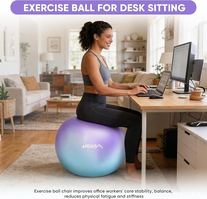 APEXUP Yoga Ball Exercise Ball Anti Slip Heavy Duty for Fitness, Balance & Core Workout, Balance Training, Pregnancy & Physical Therapy, 5 Sizes