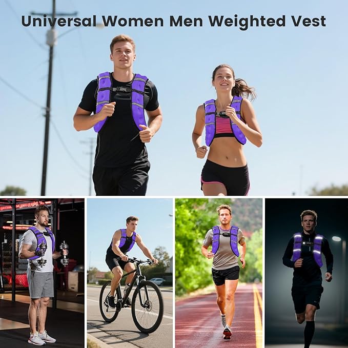 6lb/8lb/12lb/16lb/20Lb Weighted Vest Woman Men with Reflective Stripe, Chest Size Adjustable Strength Training Weight Vest for Walk Running Jogging