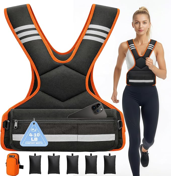 Adjustable Weighted Vest for Men and Women,4-10lb Variable Body Weight Vest for Home Workouts, Running, Rucking, HIIT & Strength Training, Removable Ironsand Weights, Reflective & Pockets