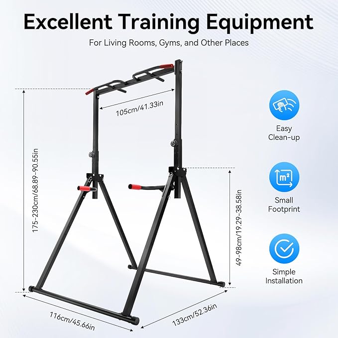 Foldable Pull Up Bar 5.74-7.55ft Height Adjustable Pull Up Dip Station Freestanding Tower Station Gym Training Equipment, Up to 440lbs
