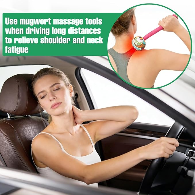 2PCS Long Wormwood Lymphatic Drainage Hammer, Manual Body Massage Hammer, Anti Slip Handheld Herbal Massage Hammer for Back Muscle Relaxation (Rose Red/Dark Green)