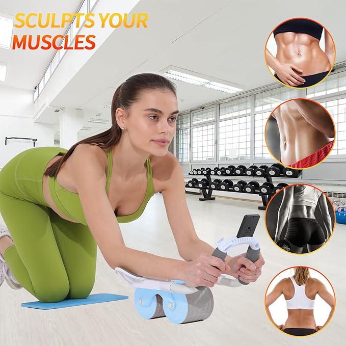 2026 Upgraded Automatic Rebound Ab Roller with Elbow Support, Dual Wide Wheel Ab Workout Equipment for Core Strength Training, Silent Ab Wheel for Beginners Men Women Home Gym Fitness