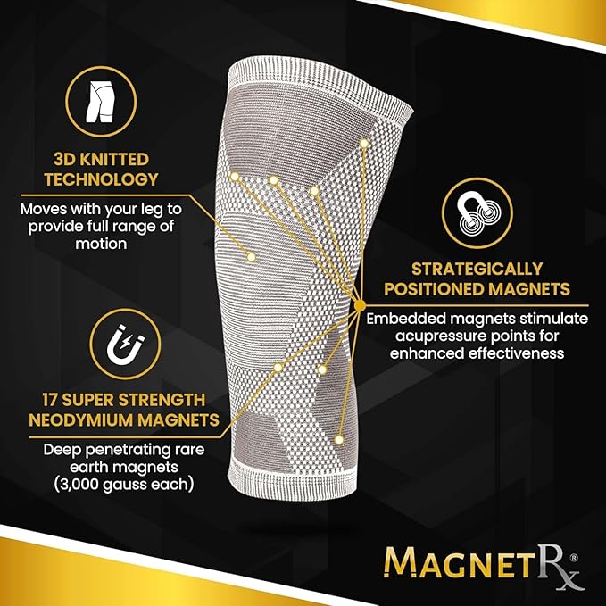 MagnetRX® Magnetic Knee Sleeve – (2-Pack) Effective Compression Knee Brace with Magnets for Knee Comfort & Recovery – Magnetic Knee Brace Support (Small)