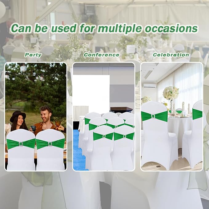 Joccun 30 PCS Spandex Chair Sashes Bows Stretch Chair Cover Band with Buckle Slider Universal Elastic Chair Ties for Wedding Banquet Party Event Decoration (EmeraId)