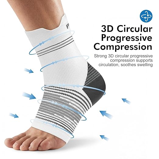 6 Pairs Plantar Fasciitis Socks for Men & Women, Ankle Brace Compression Socks with Arch Support for Achilles Tendonitis, Heel Pain, Swelling & Arthritis Relief, White, Medium