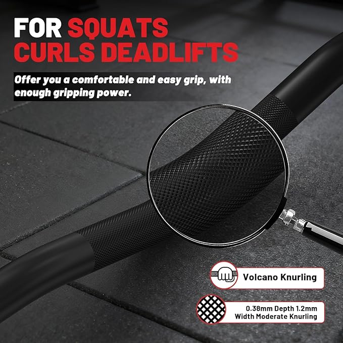 PAPABABE Curl Bar, 4ft/6.2ft Olympic EZ Barbell Bar for Weight Lifting, Curling Bar with Volcano Knurled Grip, 2 Inch Weight Bar with Multi-Angle Wrist-Friendly Design, Comfortable Grip for Bench Press Curls Deadlifts Home Gym Beginner