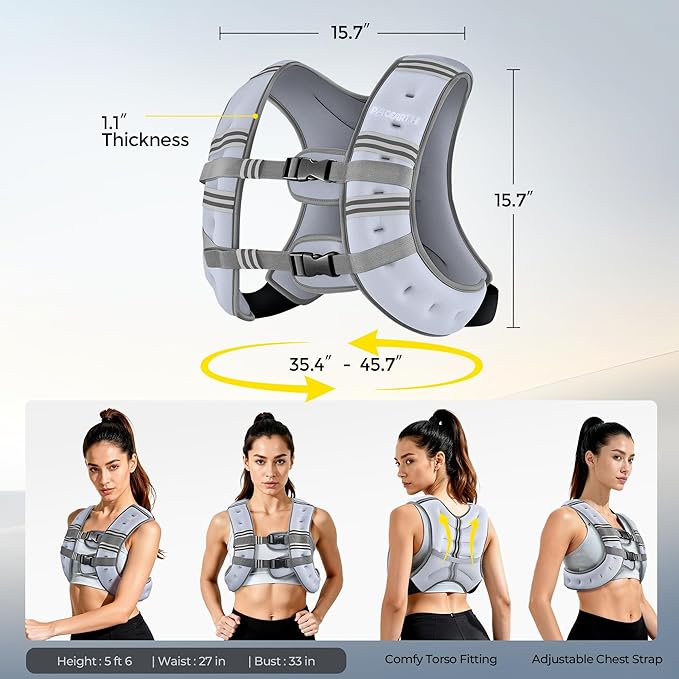 PACEARTH Weighted Vest,6lb/8lb/10lb/12lb/16lb/20lb/25lb/30lb Weight Vest with Reflective Stripe, Body Weight Vests for Women, Men, Weight Loss Workout, Strength Training, Running, Walking, Jogging