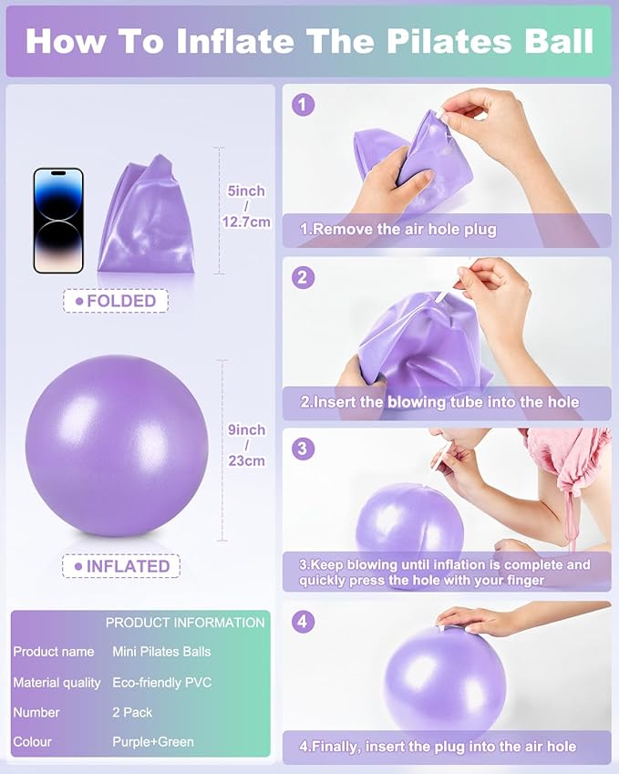 9 Inch Pilates Ball Small Exercise Ball, Workout Ball for Barre, Pilates, Yoga, Stability, Workout, Balance, Fitness at Gym Home Office