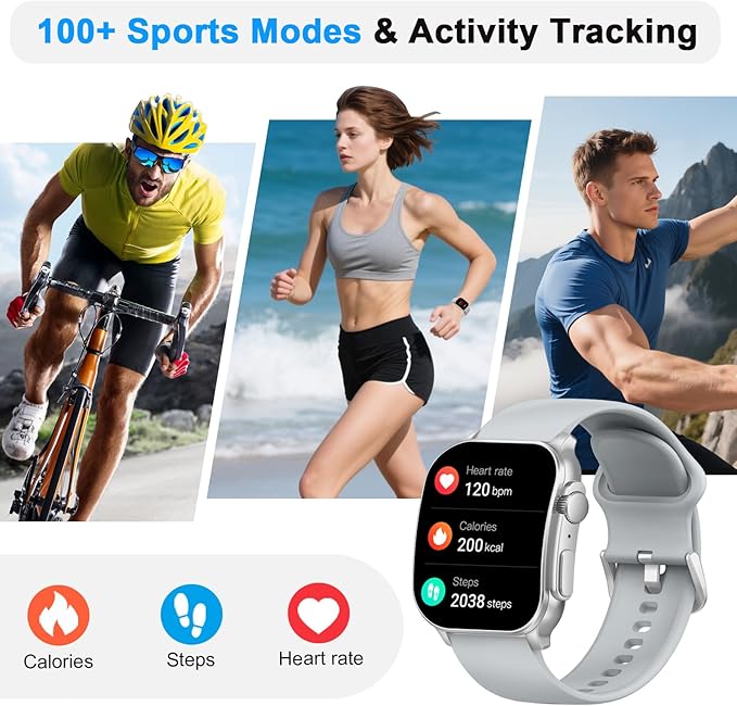 Poounur Smart Watch for Women Men with Bluetooth Call, Built in Smartwatch, Fitness Watch with Sleep Heart Rate Monitor, 110+ Sport Modes, IP68 Waterproof Watch Compatible