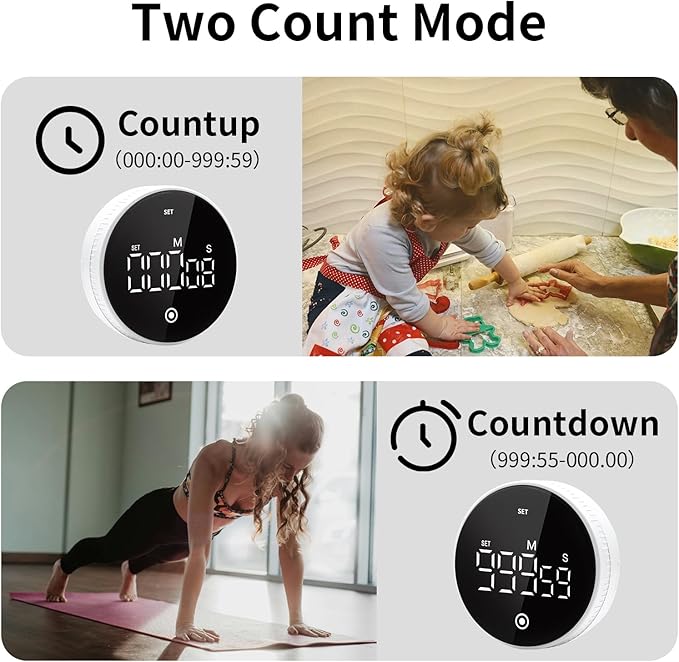 Digital Kitchen Timer with Magnet,Large LED Display Visual Timer with Countdown Countup for Adult & Children,Battery Supply for Classroom Home Gym Office