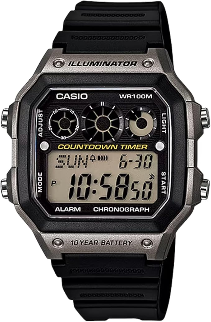 Casio AE-1300WH Series | Watches for Men | Digital Watch | Black | 1/100 SEC Stopwatch | 9 Interval Timers | LED Light | 100M WR | Multi Alarm | Calendar | World Time | 12/24 Hour Format | 10 Yr Batt