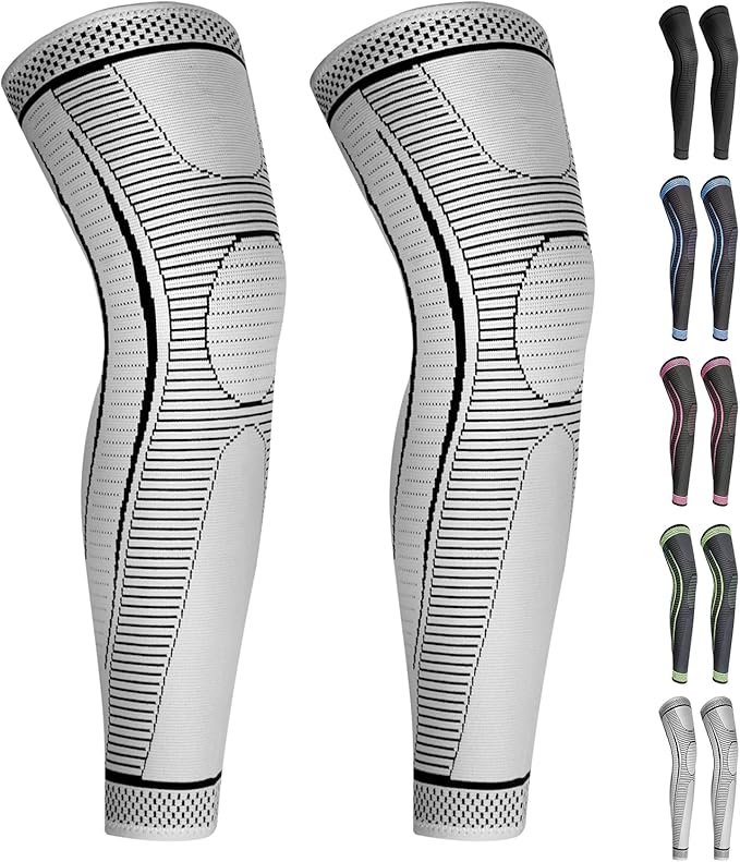 2 Pack Full Leg Compression Sleeves for Men And Women Long Knee Brace Support for Basketball, Running, Workout, Cycling, Sport