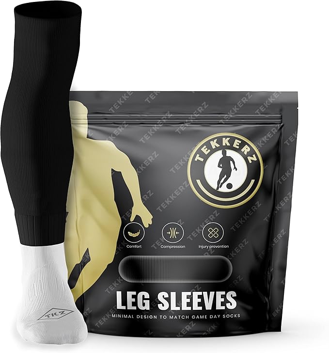 Tekkerz leg sleeve over 20 color variations compatible with grip socks for soccer, football, hockey, rugby athletic socks