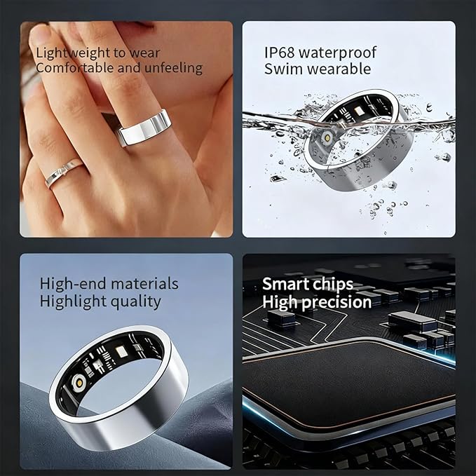 Smart Ring for Women Men, Fitness & Health Tracker with Vital Signs Monitoring, Sleep Tracker, Remote Photography, No Subscription(Silver,12#)