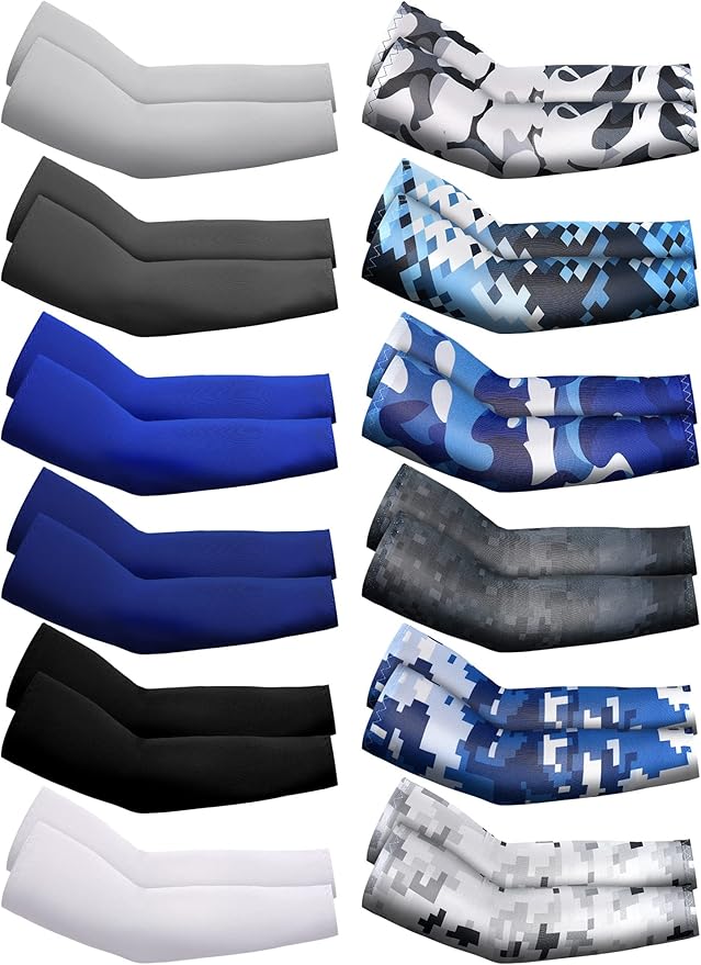 Newcotte 12 Pairs Arm Sleeves for Kids Compression Football Baseball Arm Sleeve Youth UV Protection Breathable Cooling Sleeve