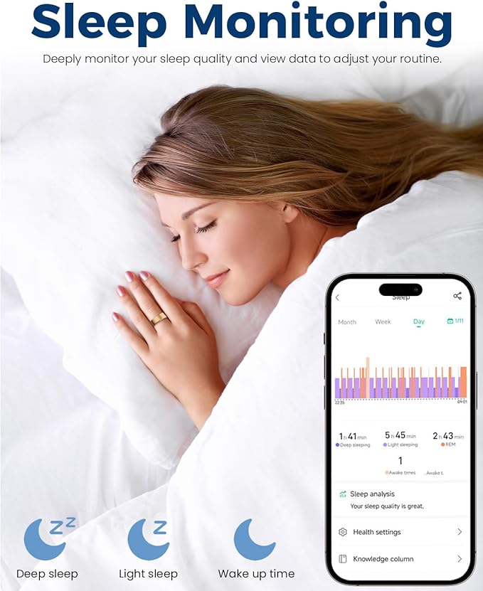 Smart Ring for Women Men Fitness Tracker with Blood Oxygen,Heart Rate,Sleep Monitoring,Step Counting,for iPhone and Android,Waterproof smart blood pressure monitor,No Subscription Fees (Rose Gold, 7)