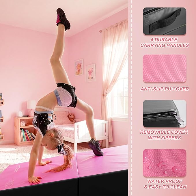 Kangaroo Hoppers Incline Gymnastics Mat, 56"x28"x15" Folding Wedge for Kids Tumbling, Skill Training, Multiple Colors Cheese Mat for Gymnastics, Home Gym Exercise