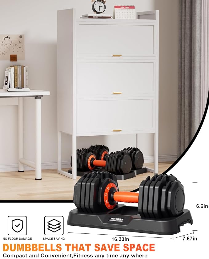 Adjustable Dumbbell Set, 10-in-1 25LB/55LB Ajustable Dumbbells with Safe Locking System, Enclosed Storage Tray, 1 Sec Fast Adjustment, Comfortable Non-Slip Textured Grip, Suitable for Home Gym Workouts Men and Women