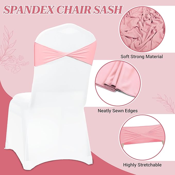 VDS Pack of 100 PCS | Dusty Rose | Spandex Chair Sashes Bows Without Buckle | Stretch Elastic Banquet Universal Folding Chair Band Tie with for Wedding Party Conference Celebration Event Decoration
